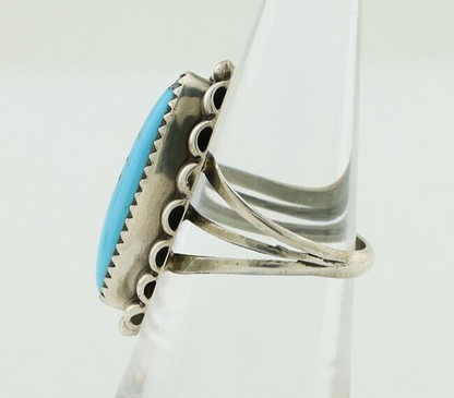 Navajo Ring 925 Silver Sleeping Beauty Turquoise Artist Signed SC C.80's