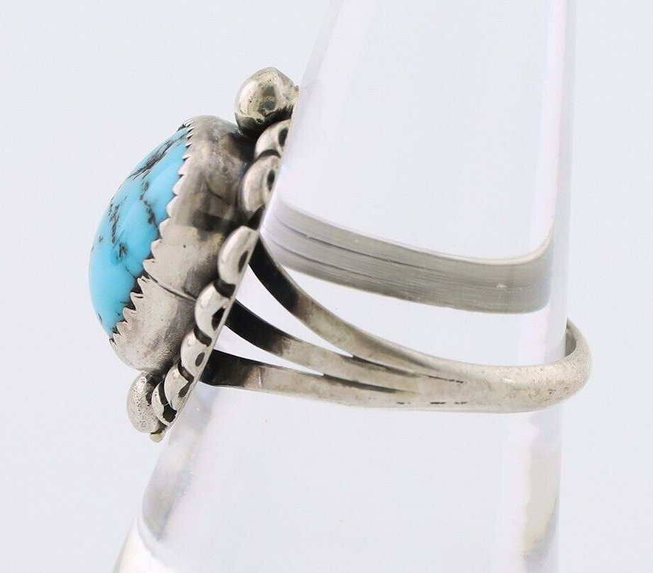 Navajo Ring 925 Silver Sleeping Beauty Turquoise Artist Signed SC C.80's