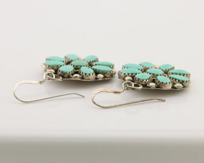 Zuni Concho Earrings 925 Silver Inlaid Natural Turquoise Artist Signed DR C.80's