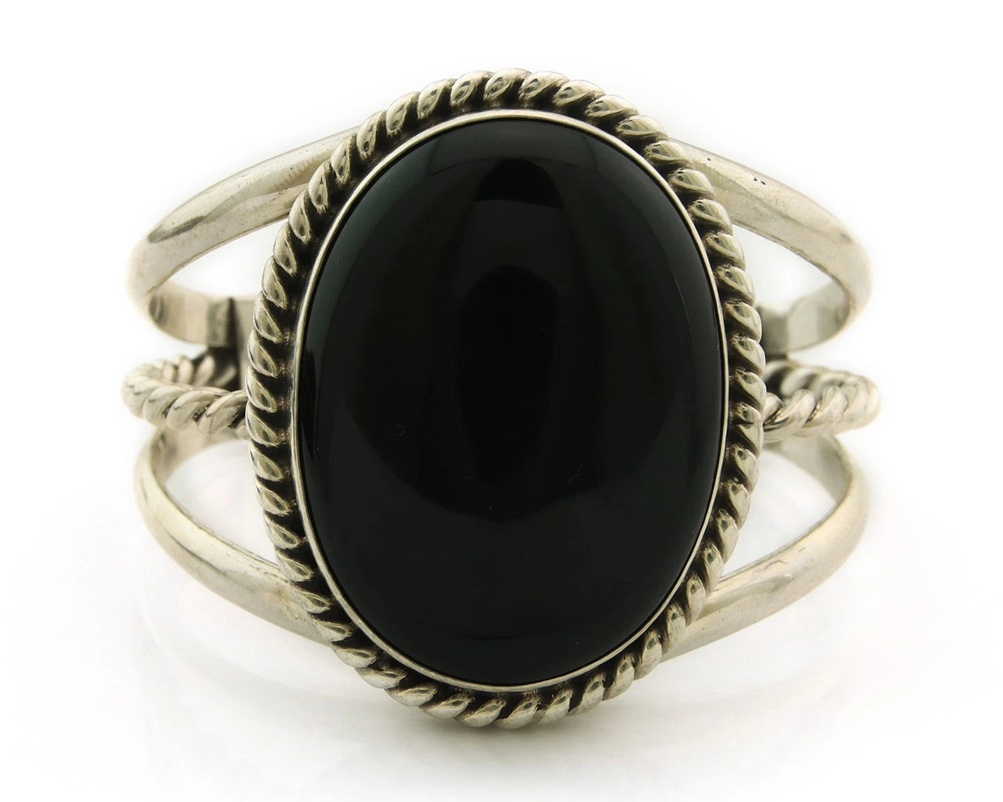 Navajo Cuff Bracelet Sterling Silver Black Onyx Handmade Vintage