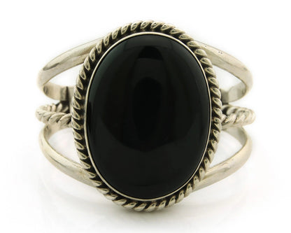 Navajo Cuff Bracelet Sterling Silver Black Onyx Handmade Vintage