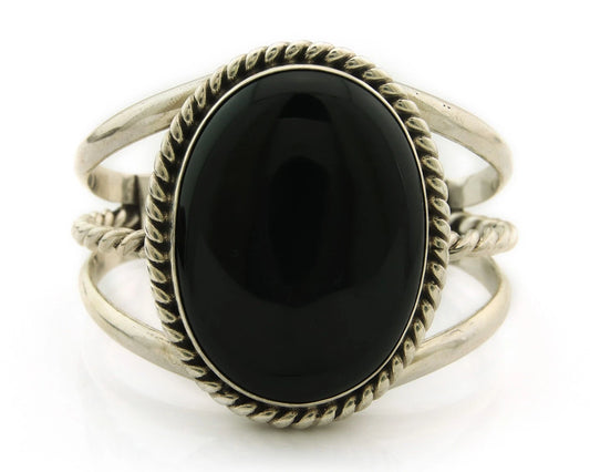 Navajo Cuff Bracelet Sterling Silver Black Onyx Handmade Vintage