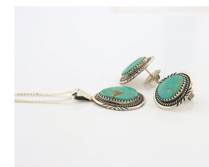 Navajo Necklace Earrings Set Sterling Silver Turquoise Vintage Signed AB