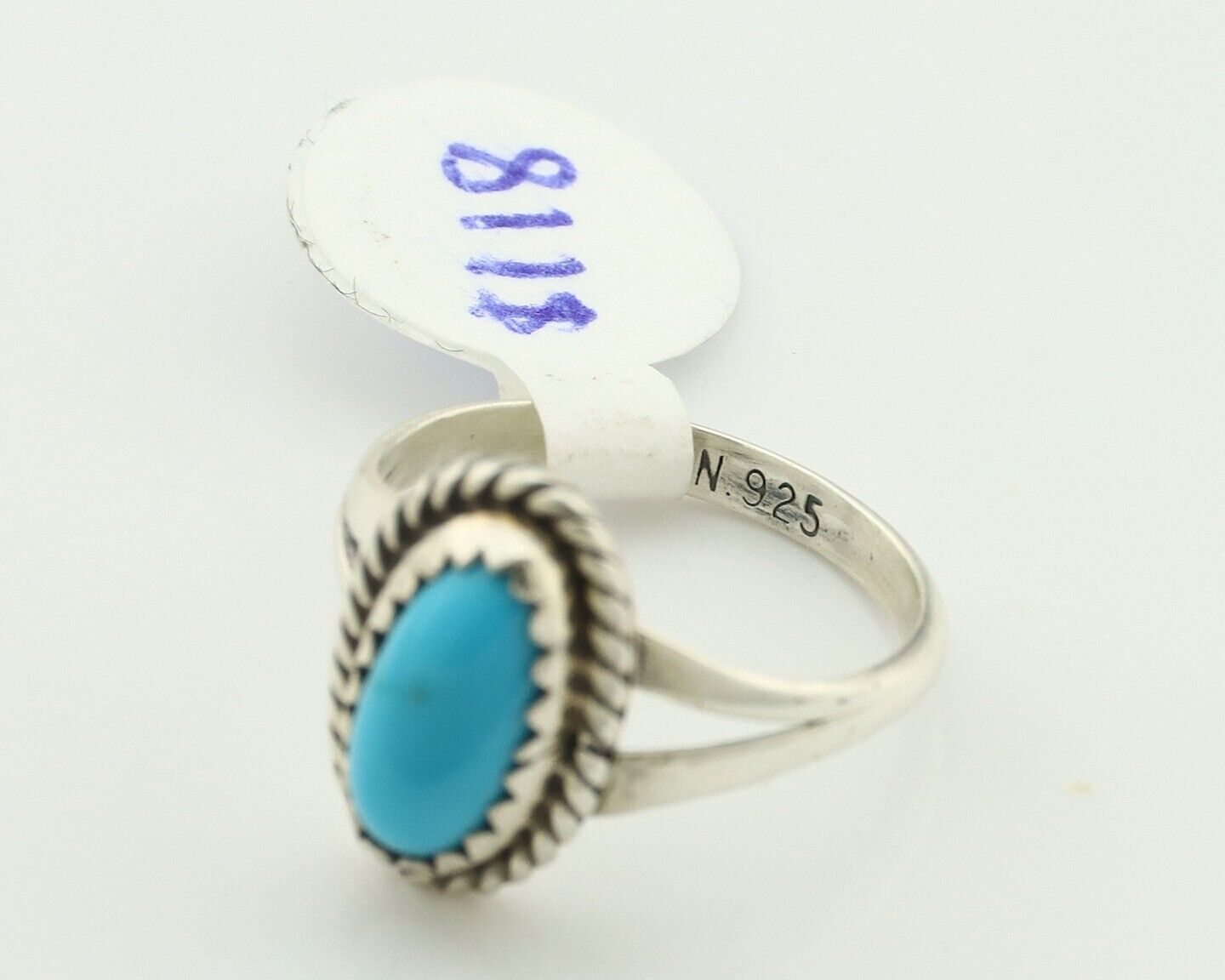 Navajo Ring .925 Silver Sleeping Beauty Turquoise Native American Artist C.80's