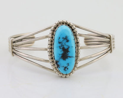 Navajo Cuff Bracelet 925 Silver Natural Blue Turquoise Native Artist C.80's