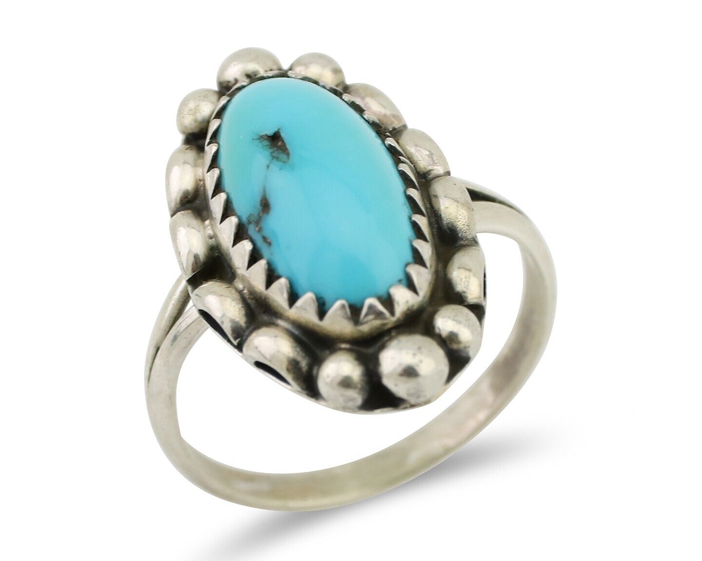 Navajo Ring 925 Silver Sleeping Beauty Turquoise Artist Signed SC C.80's