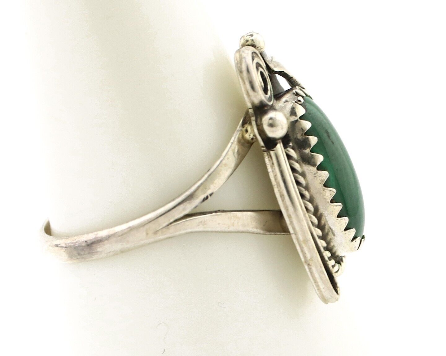 Navajo Ring 925 Silver Natural Mined Malachite Artist Signed Justin Morris C.80s