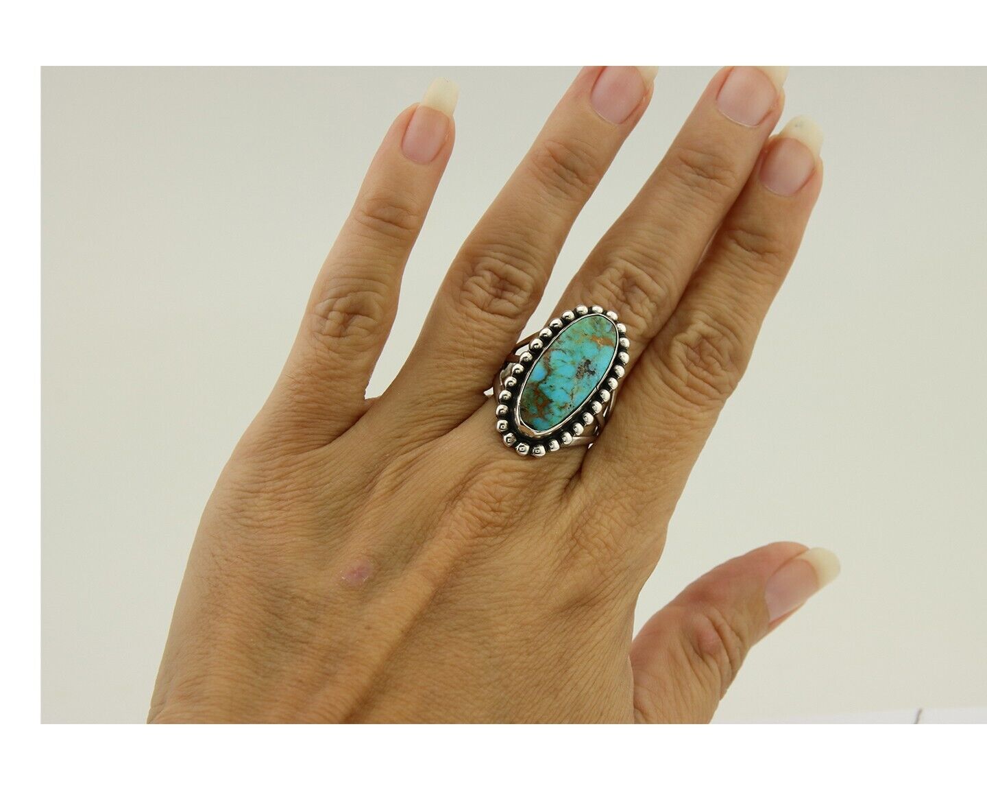 Navajo Shield Ring 925 Silver Arizona Turquoise Native Artist C.80's