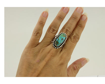 Navajo Shield Ring 925 Silver Arizona Turquoise Native Artist C.80's