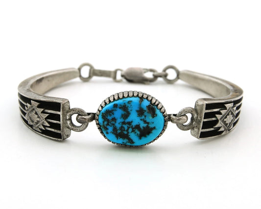 Navajo Cuff Bracelet Sterling Silver Natural Blue Turquoise Vintage Handmade