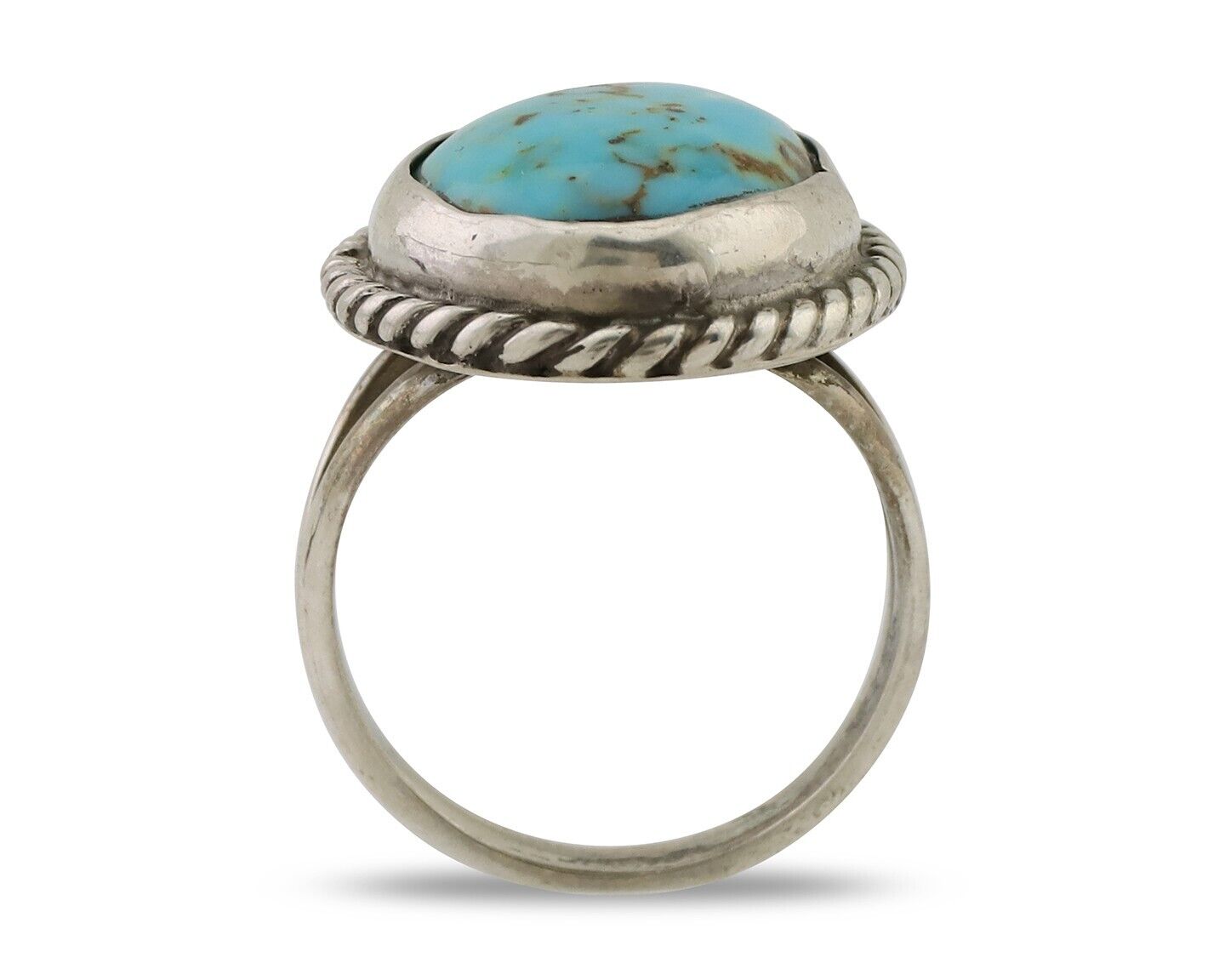 Navajo Ring 925 Silver Kingman Turquoise Native American Artist C.80's