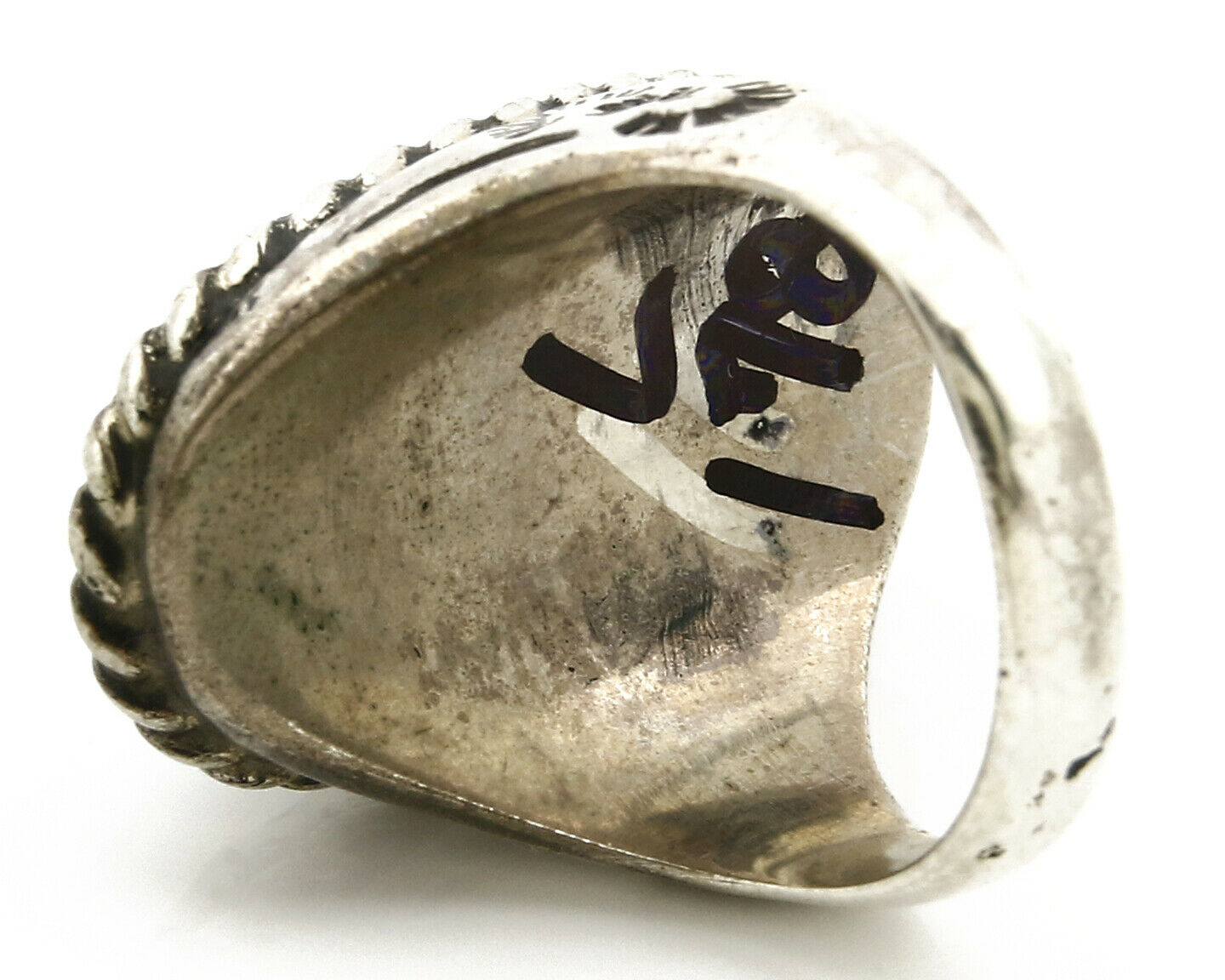 Navajo Ring .925 SOLID Silver Kingman Turquoise Signed Artist Ti Circa 1980's