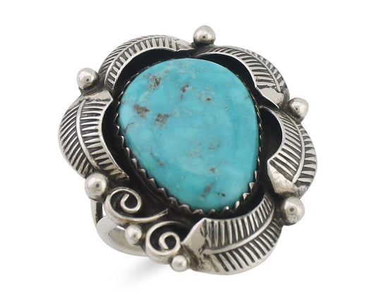 Navajo Ring 925 Silver Natural Blue Turquoise Native American Artist C.80's