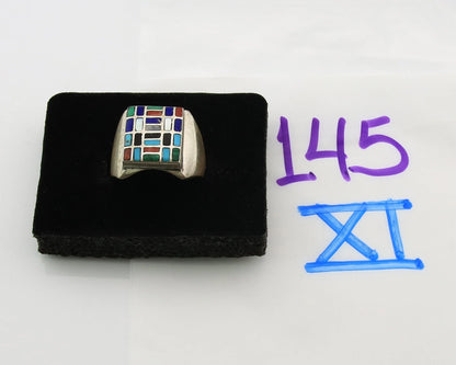 Men Navajo Ring Sterling Silver Vintage Gemstones Signed HM & JB Size 9.0
