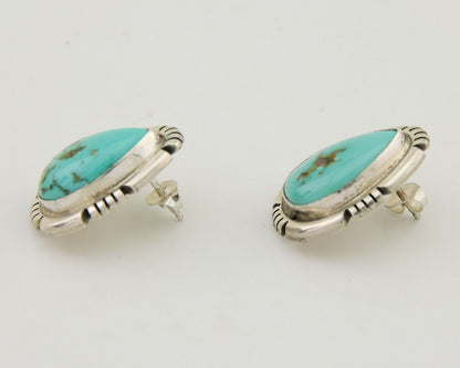 Navajo Earrings 925 Natural Royston Turquoise Signed Benjamin Piaso Jr C.80's