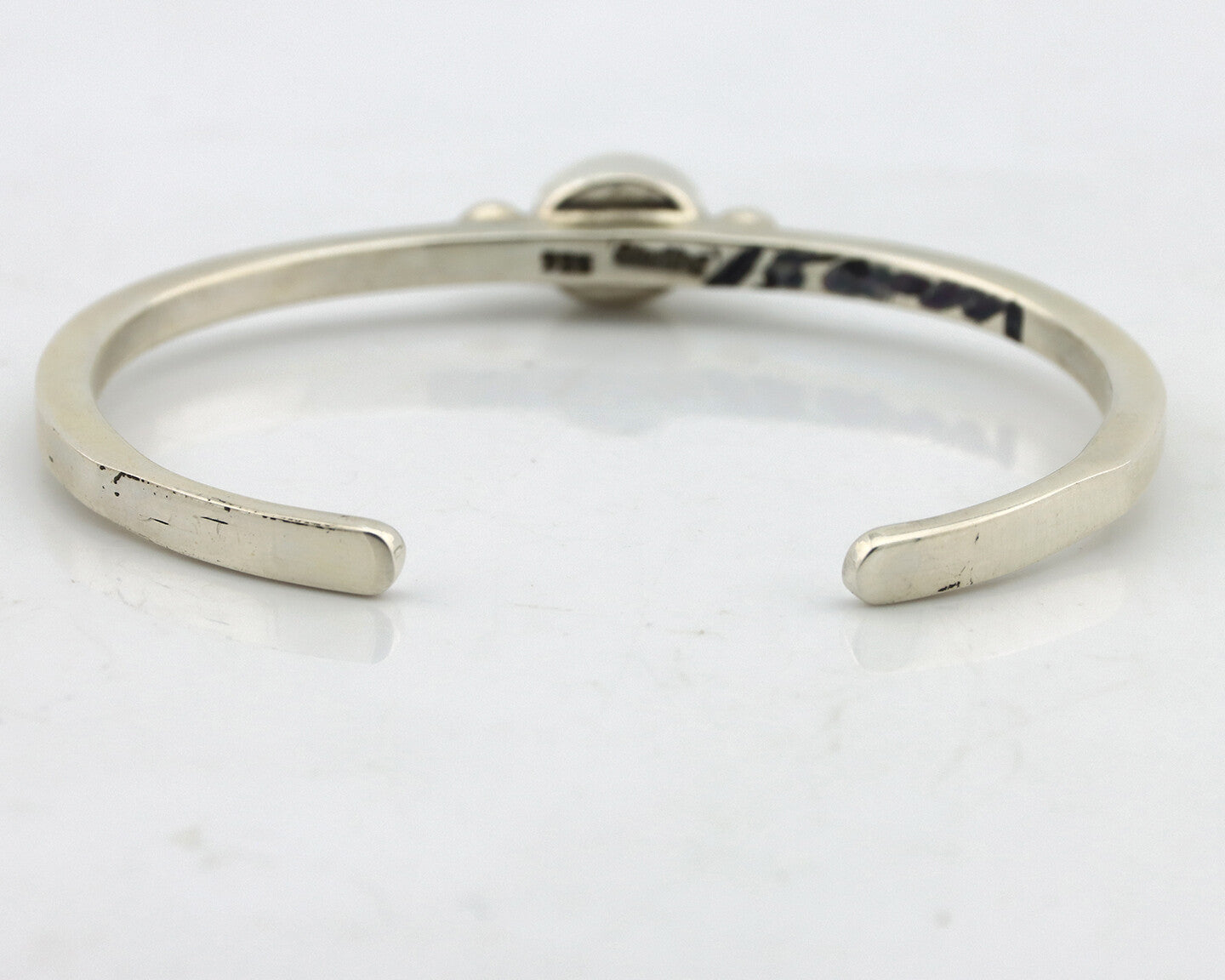 Navajo Bracelet .925 Silver Red Mediterranean Coral Native American Artist C90s