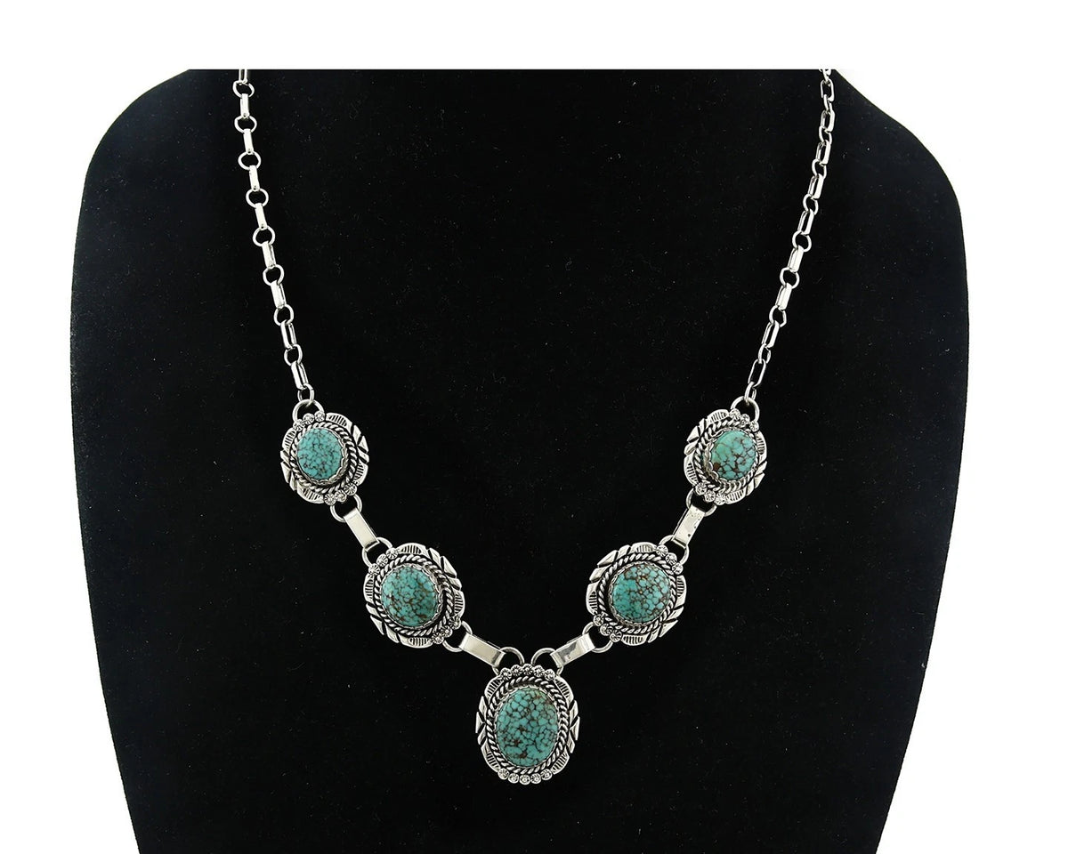 Navajo Necklace Earring Set Sterling Silver Vintage Native Artist Signed NE C80s