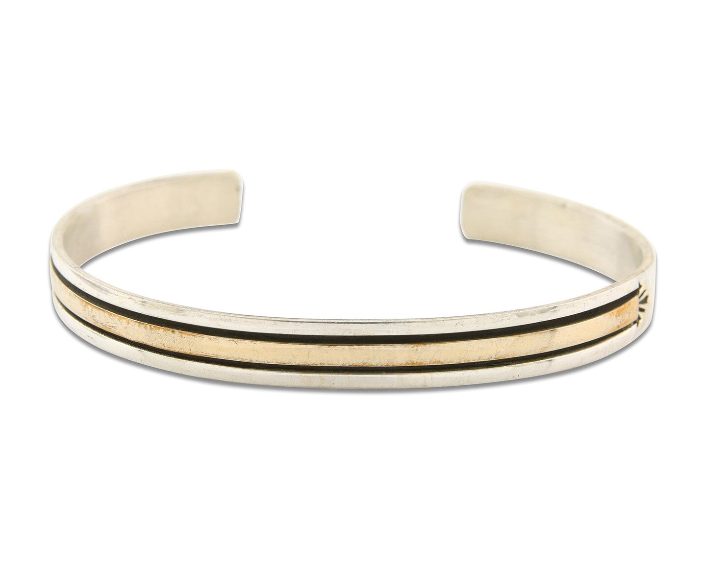 Navajo Bracelet 925 Silver & 12k Yellow Gold Plated Cuff Signed E C.80's