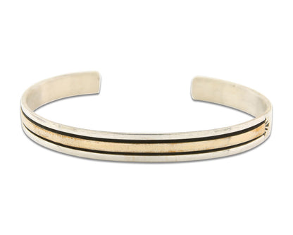 Navajo Bracelet 925 Silver & 12k Yellow Gold Plated Cuff Signed E C.80's