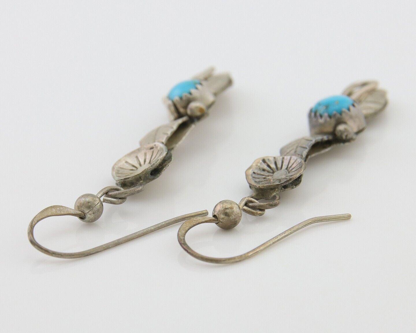 Navajo Dangle Earrings 925 Silver Natural Turquoise Native Artist C.80's