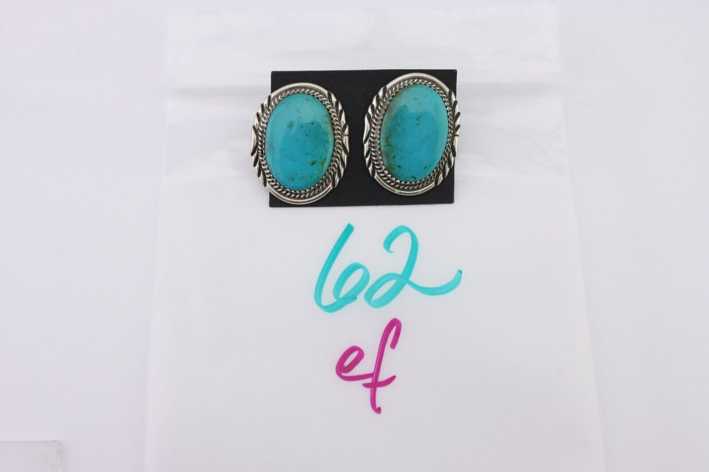 Navajo Dangle Earrings 925 Silver Kingman Turquoise Artist Signed Begay C.80's