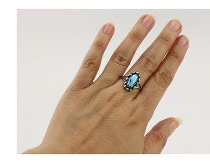 Navajo Ring 925 Silver Sleeping Beauty Turquoise Signed SkyStone Creations C80s