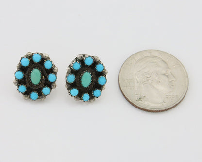Navajo Shield Earrings 925 Silver Natural Turquoise Signed Nathaniel Curley C80s