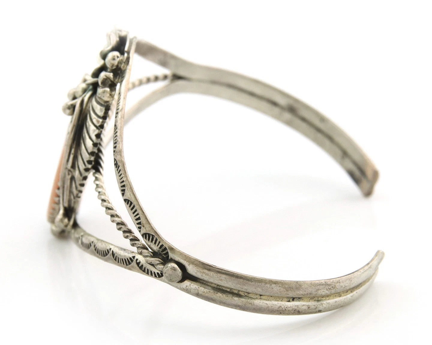 Navajo Cuff Bracelet Sterling Silver Authentic Pink Muscle Artist Signed EP
