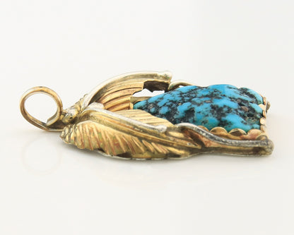 Navajo Pendant Sterling Silver & Gold Natural Blue Turquoise Authentic Native