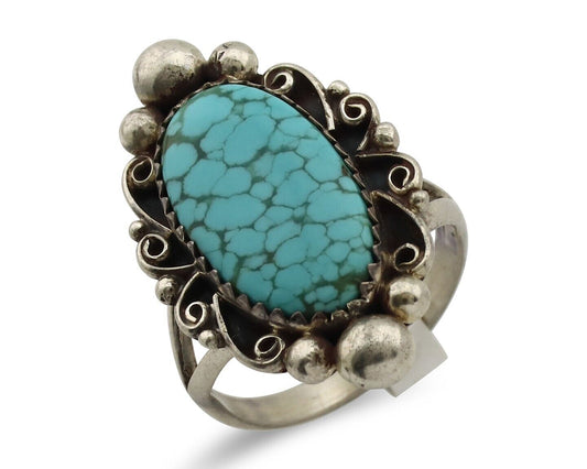 Navajo Ring 925 Silver Spiderweb Turquoise Native American Artist C.80's