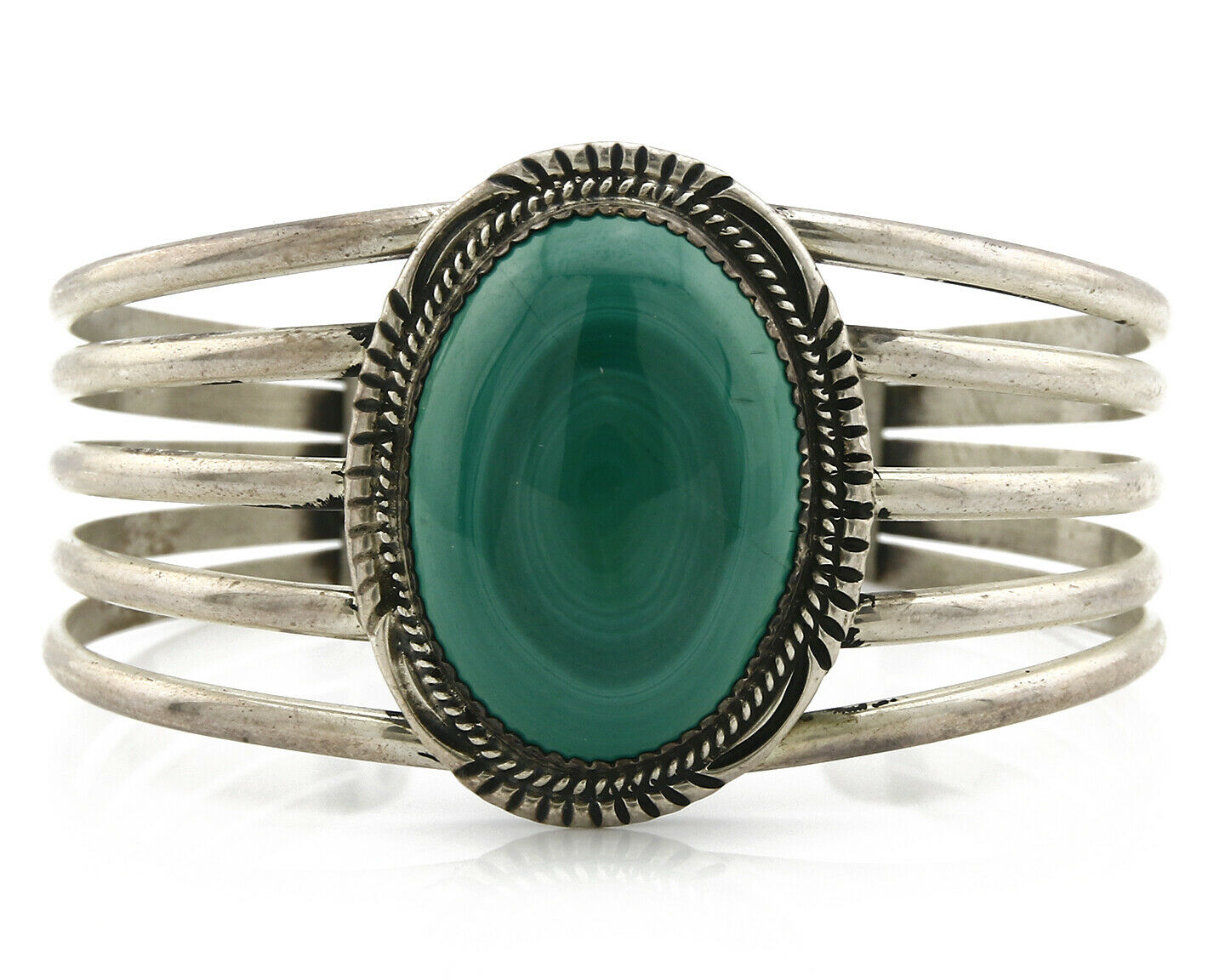 Navajo Cuff Bracelet .925 Silver Green Malachite Signed M. Begay C.80's