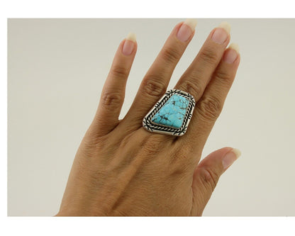Navajo Ring 925 Silver Spiderweb Turquoise Artist Siged L Bennett C.80's