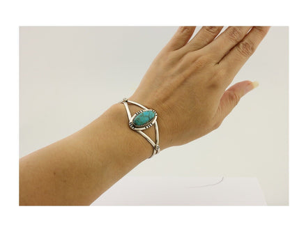 Navajo Bracelet 925 Silver Kingman Turquoise Native American Artist C.80's