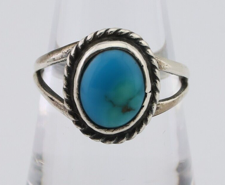 Navajo Ring 925 Silver Kingman Turquoise Native American Artist C.80's