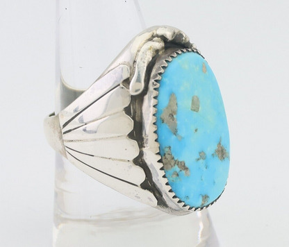 Mens Navajo Ring .925 Silver Natural Blue Turquoise Artist Signed CJ C.80's