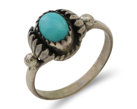 Navajo Ring 925 Silver Kingman Turquoise Native American Artist Made In 1985