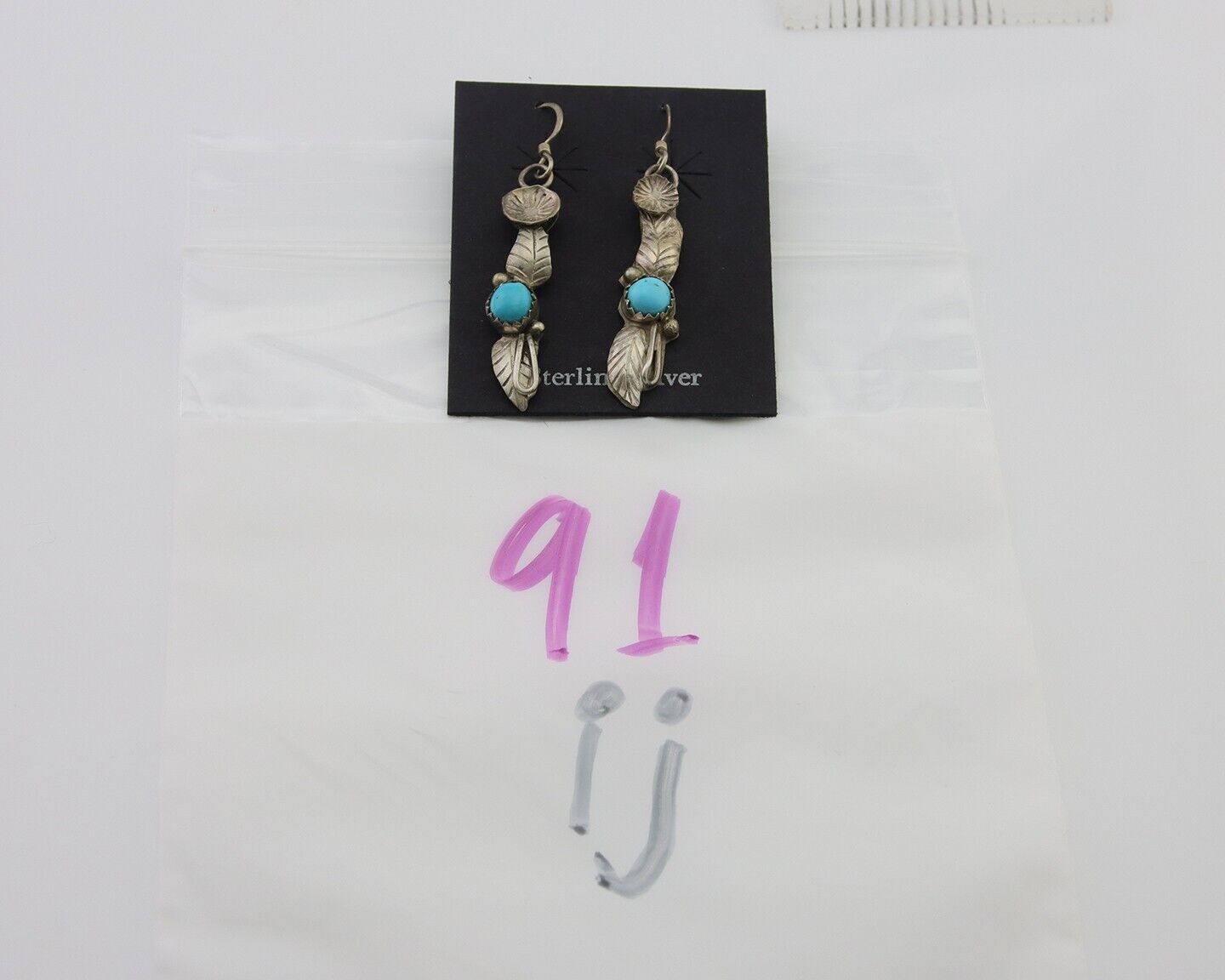 Navajo Dangle Earrings 925 Silver Natural Turquoise Native Artist C.80's