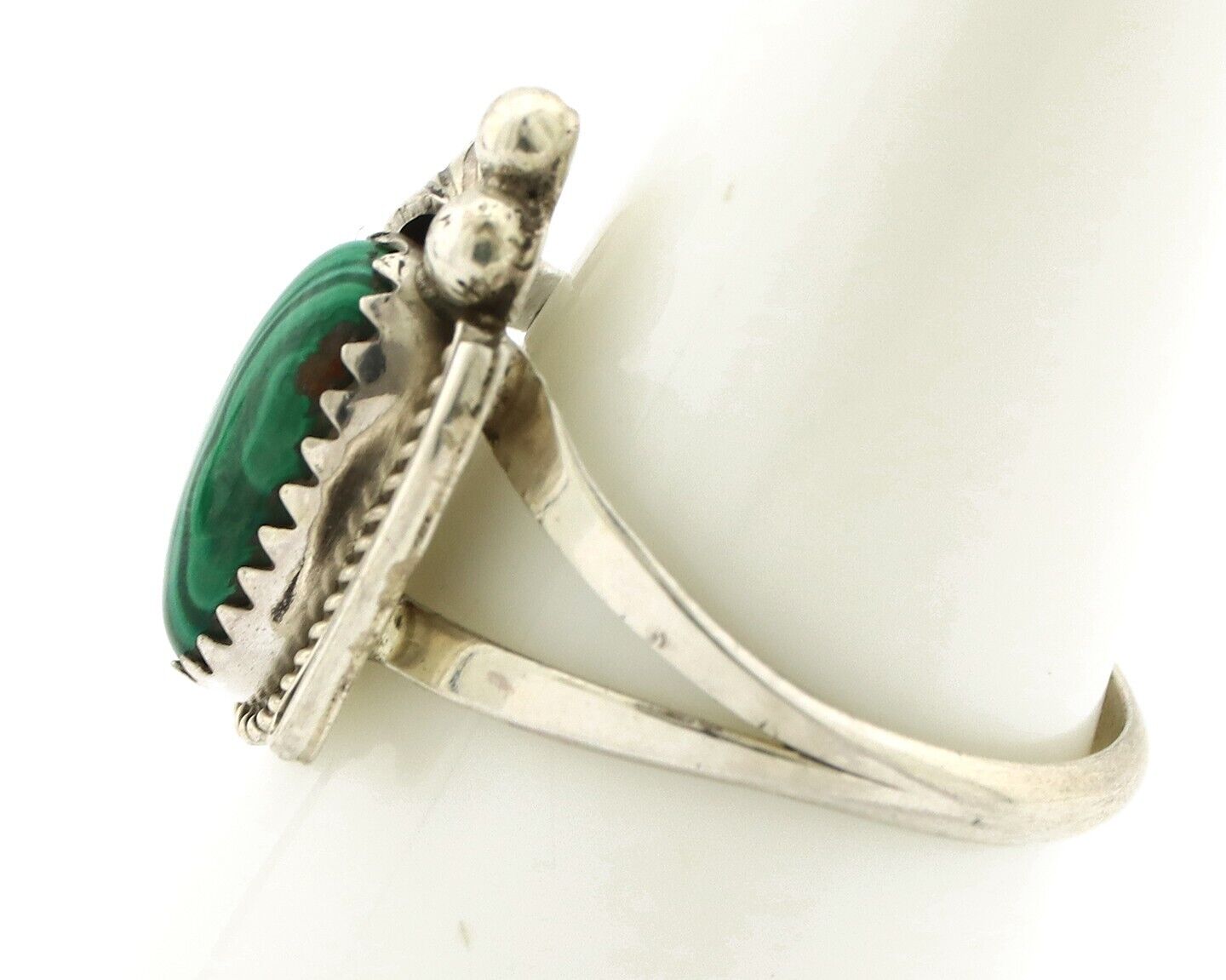 Navajo Ring 925 Silver Natural Mined Malachite Artist Signed Justin Morris C.80s