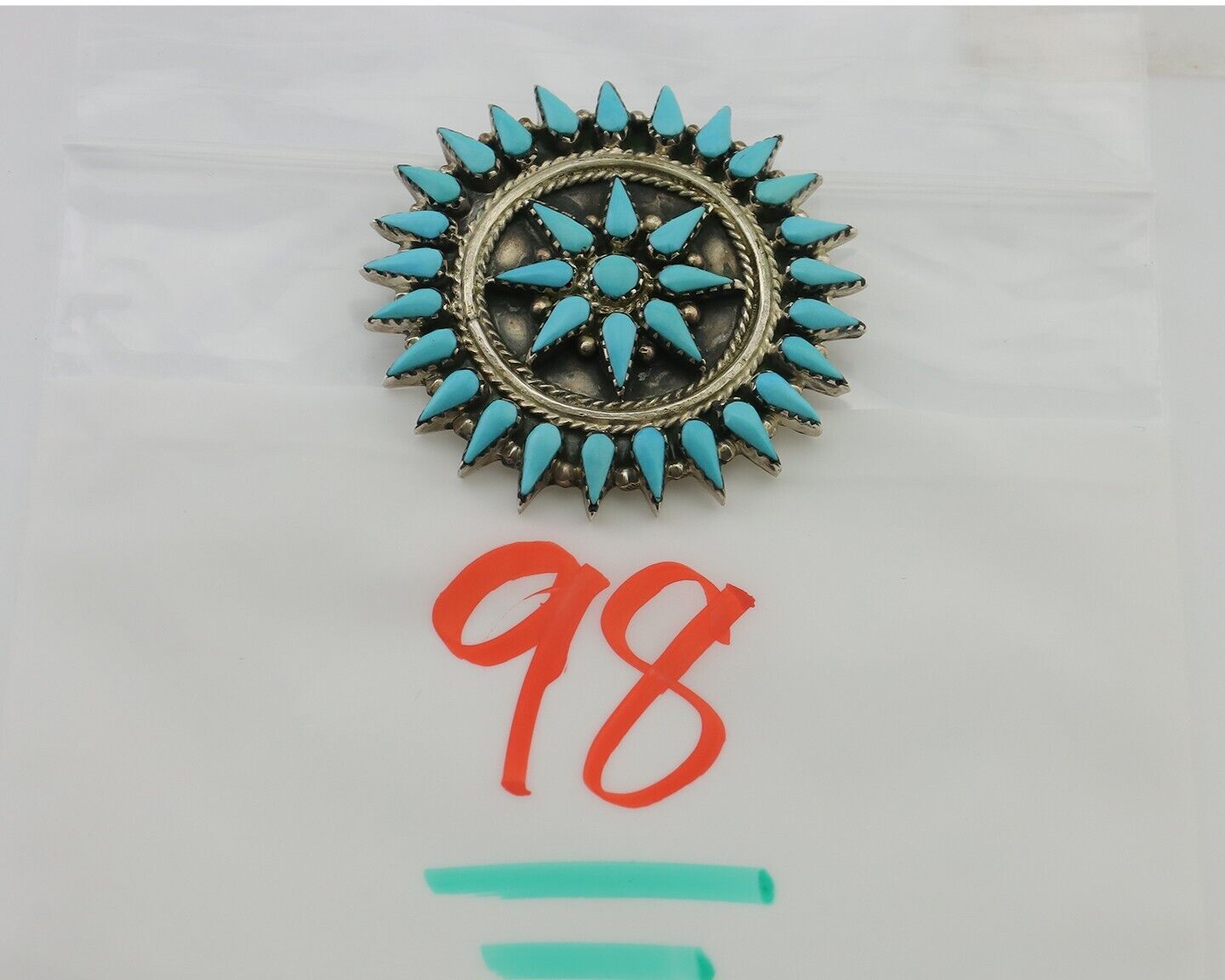 Navajo Pin Pendant 925 Silver Blue Turquoise Signed Benson Yazzie C.80's