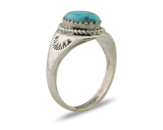 Navajo Ring 925 Silver Natural Blue Turquoise Native Artist C.80's