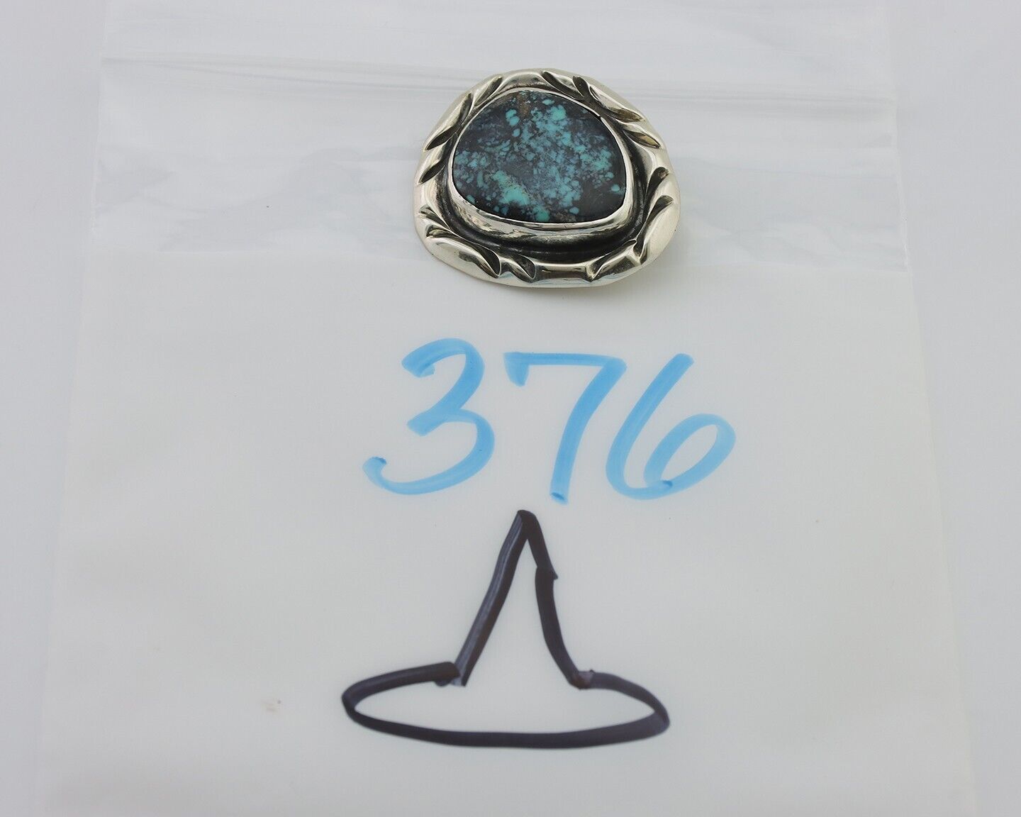 Navajo Pin 925 Silver Natural Spiderweb Turquoise Signed C Raincloud C.80's