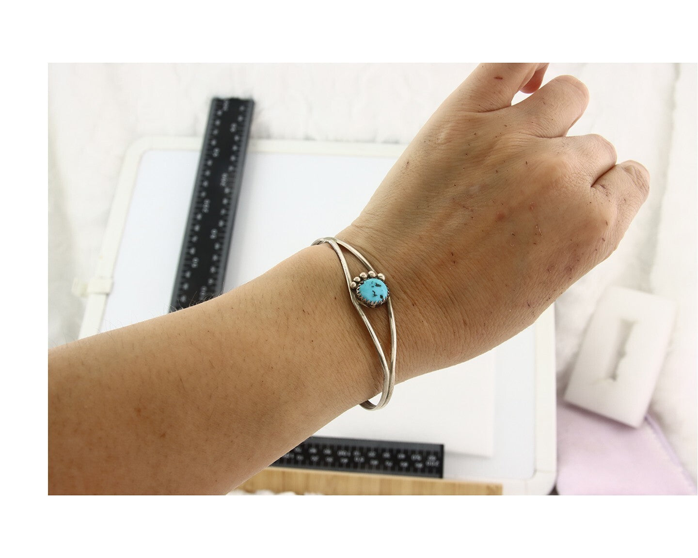 Vintage Navajo Bracelet 925 Silver Blue Turquoise Handmade Signed P