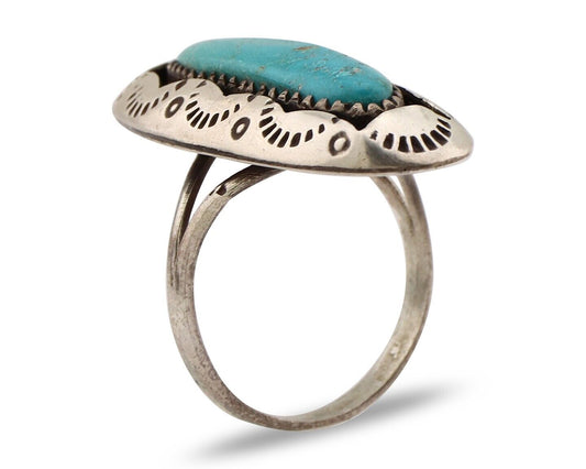 Navajo Ring 925 Silver Natural Kingman Turquoise Native American Artist C.80's