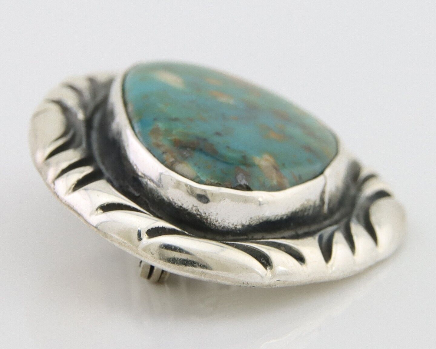 Navajo Pin 925 Silver Natural Mined Turquoise Artist Signed C Montoya C.80's