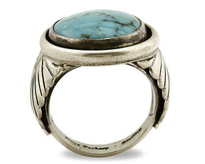 Navajo Ring .925 SOLID Silver Kingman Turquoise Signed Artist Doug Zachary C.80s