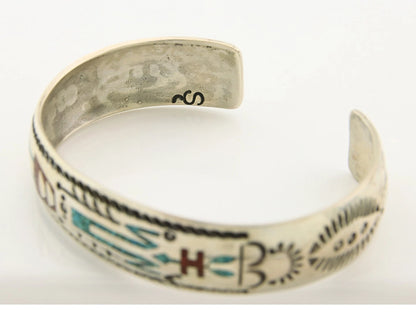Navajo Cuff Bracelet Sterling Silver Authentic Turquoise Signed Stanley Bain