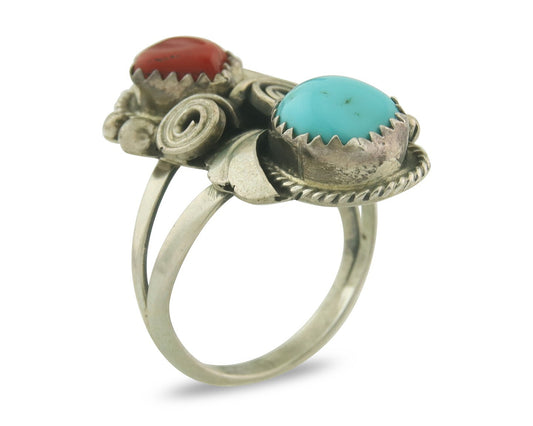 Vintage Navajo Ring 925 Sterling Natural Gemstones Signed Justin Morris Sz 7.5
