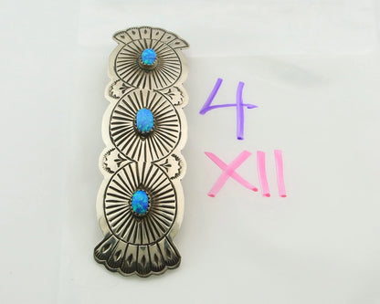 Navajo Barrette Sterling Silver Opal Hand Stamped Vintage Signed B SOCE