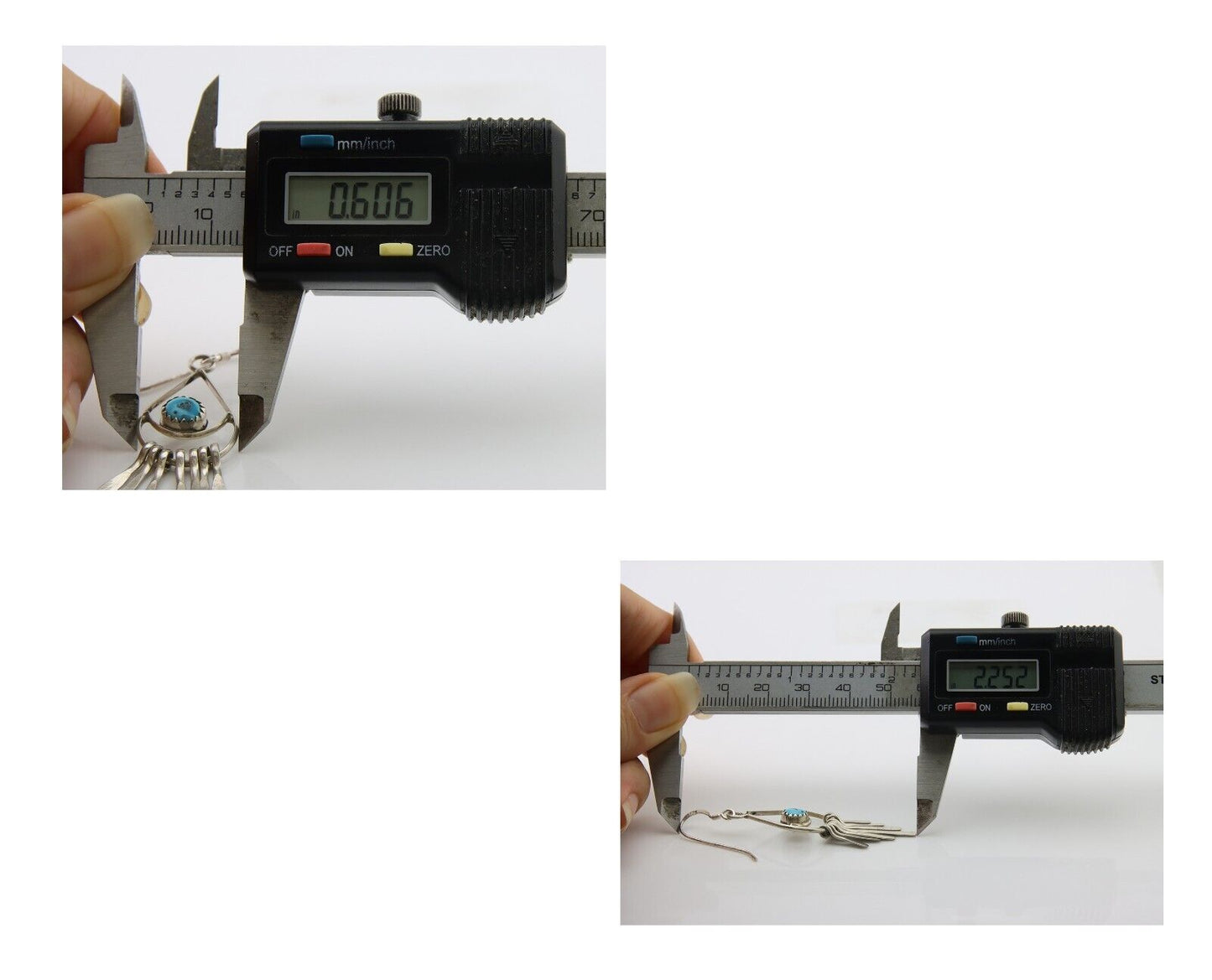 Navajo Dangle Earrings 925 Silver Natural Turquoise Artist Signed JB C.80's