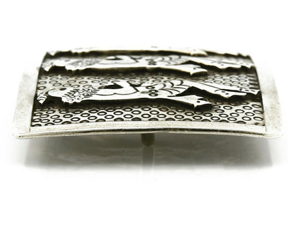 Navajo Belt Buckle .925 SOLID Silver Handmade Artist THJ or FHJ C.80's